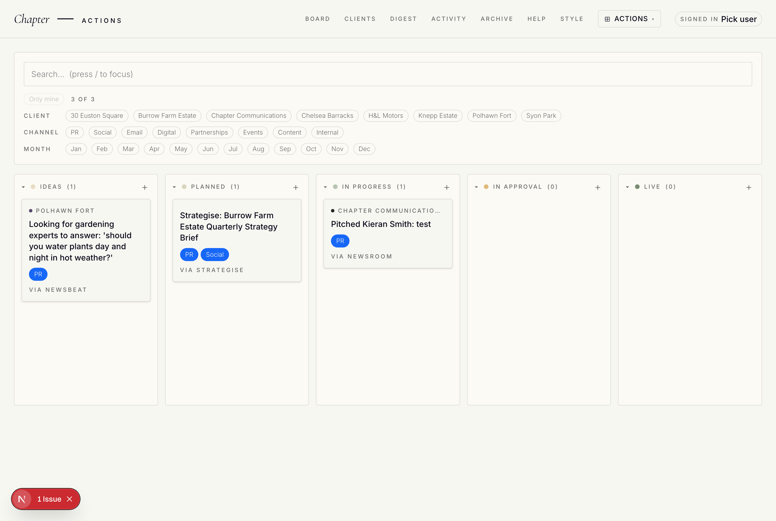 Actions — the agency work board